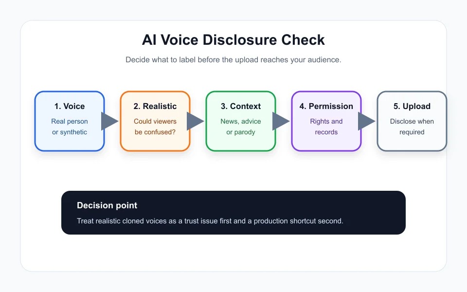 YouTube AI voice cloning disclosure decision path